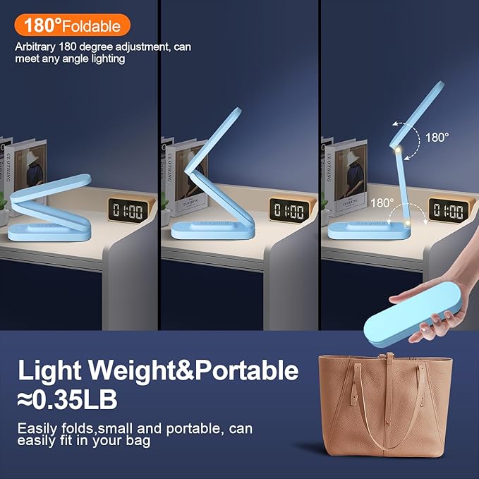 LED Desk Lamp for Office Home & Battery Operated Lamp Rechargeable Lamp Foldable & Portable Light, LED Desk Light Strip, 3 Brightness Dimmable Small Desk Lamp Wireless Reading Lamp