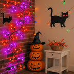7 Ft Halloween Decorations Willow Vine Twig Garland with 8 Modes Timer 63 LED Orange Purple Lights, Halloween Garland with Waterproof Battery Operated for Wall Fireplace Decorations Indoor Outdoor