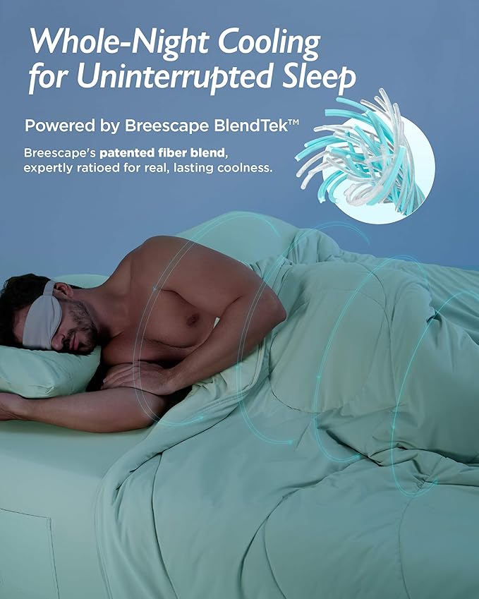 Breescape Cooling Comforter King Size - BlendTek™ Q-Max>0.46 Tech, Breathable Blanket for Hot Sleepers & Night Sweats Relief, Premium Lightweight Summer Bedding, 106x96 Inches, Mint Green