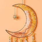 Agate Gemstone Dream Catcher 7 Chakra Tree of Life Dream Catcher with Rainbow Crystal Stones Handmade Dreamcatcher Wall Decor for Adults Boys Girls,Bedroom,Wedding,Garden,Bless Gift(Gold Moon)