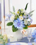 Nubry Fake Artificial Flowers Bouquet,Faux Silk Dahlia Flower Bouquet Floral Arrangement Fake Plant Decor for Tables Centerpieces,Home Office Party Wedding Decor(Blue)