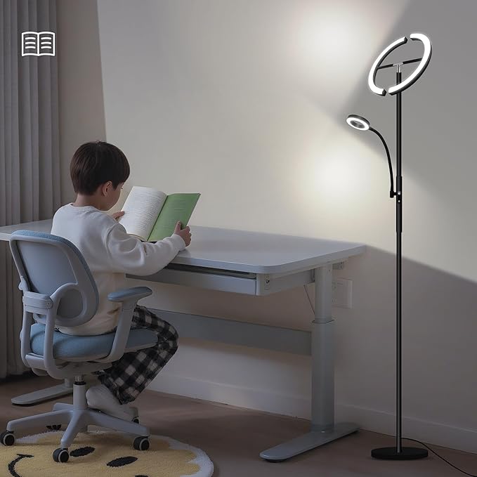 Floor Lamps for Living Room, Upgraded 2-in-1 Dimmable Standing Lamp 3000-6500K, 29W Rotatable Floor Reading Light, Remote and Touch Control Uplighter Floor Lamp for Living Room Bedroom Office