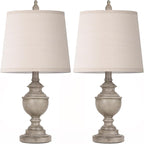 PARTPHONER Retro Table Lamps Set of 2, Bedside Lamp for Bedroom Rustic Farmhouse Table Lamps for Living Room, 22" Vintage Nightstand Lamps with White Shades, Antique Grey