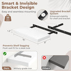 16 Inch Floating Shelves for Wall Set of 2, 8"D Wood Grain Bathroom Shelves with Invisible Brackets, Easy Install Engineered Wood Storage Shelves for Kitchen, Living Room, Bedroom, White Finish