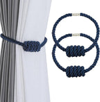Fenghuangwu 2Pack Magnetic Curtain Tiebacks – Bohemian Style Handmade Woven Tie-Backs for Drapes,Elegant Exquisite Knot Holdbacks,Outdoor Boho & Modern Home Decor（Navy