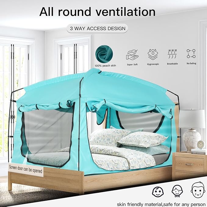 Bed Tent,Portable Privacy Sleeping Bed Canopy,Blackout 90% Drapes for Kids and Adult,Indoor Space Tent with Breathable Large Mesh Windows