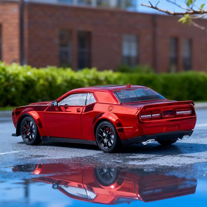 Car Toys for Boys 1/24 Diecast Cars Hellcat SRT Collectibles Model Kit,Pull Back Metal Toy Car with Lights and Sounds,Toy Cars for Boys Age 4-7（Metallic Red）