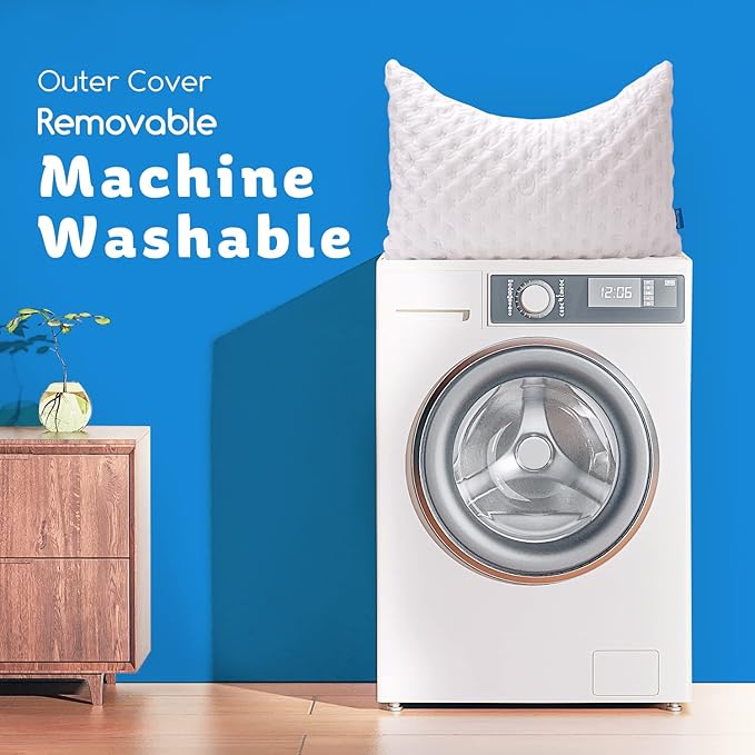 Cooling Side Sleeper Pillow for Neck and Shoulder Pain, Luxury Shredded Memory Foam Curved Bed Pillows for Sleeping Set of 1- Adjustable King Size- Washable Cover Crescent White