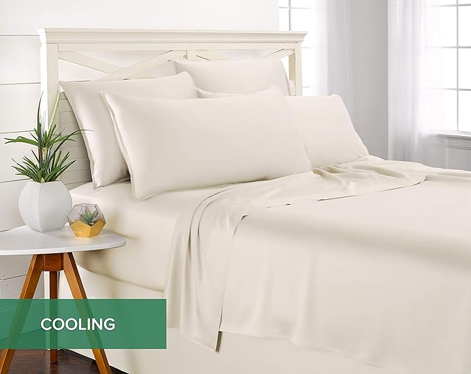 Twin XL Sheets by Pure Bamboo, Genuine 100% Organic Viscose Derived from Bamboo Bed Sheet Set, Luxuriously Soft & Cooling, Double Stitching, Lifetime Quality Promise (Twin XL, Ivory)