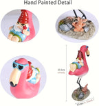 Gnome Garden Statue Funny Gnome Reclining on Flamingo Dwarf Figurines Resin Garden Gnomes Fall Decorations Outdoor for Patio Yard Lawn Porch Housewarming Ornament Gift