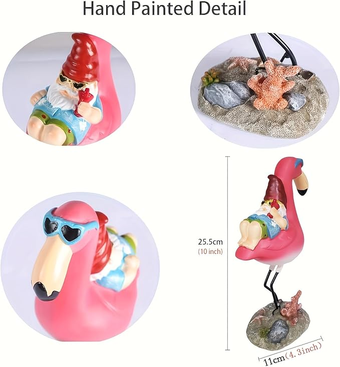 Gnome Garden Statue Funny Gnome Reclining on Flamingo Dwarf Figurines Resin Garden Gnomes Fall Decorations Outdoor for Patio Yard Lawn Porch Housewarming Ornament Gift