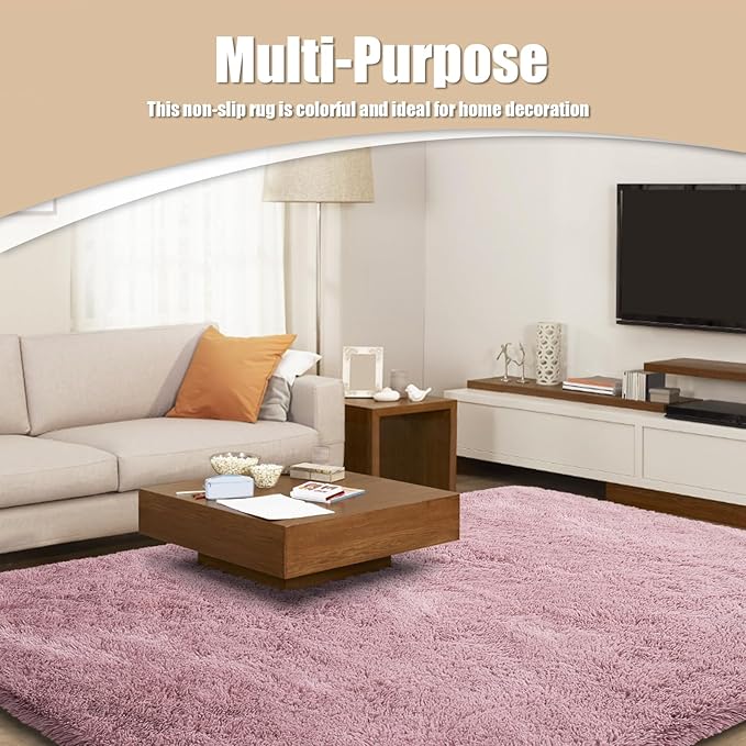 8x10 Fluffy Area Rugs for Living Room,Shag Area Rug for Bedroom,Blush Soft Fuzzy Rug Non-Shedding Indoor Plush Carpet for Kids Bedroom Nursery Home Decor