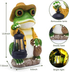 Large Frog Garden Statue, 13.3 Inches Tall, Resin Frog Decor with Solar Lantern for Outdoor Decoration and Housewarming