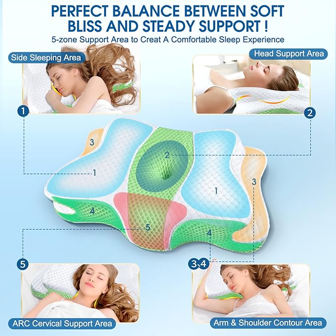 5X Pain Relief Cervical Pillow for Neck and Shoulder Support,Hollow Design Cervical Memory Foam Pillows, Orthopedic Ergonomic Neck Pillow,Contour Bed Pillow for Side,Back,Stomach Sleeper……