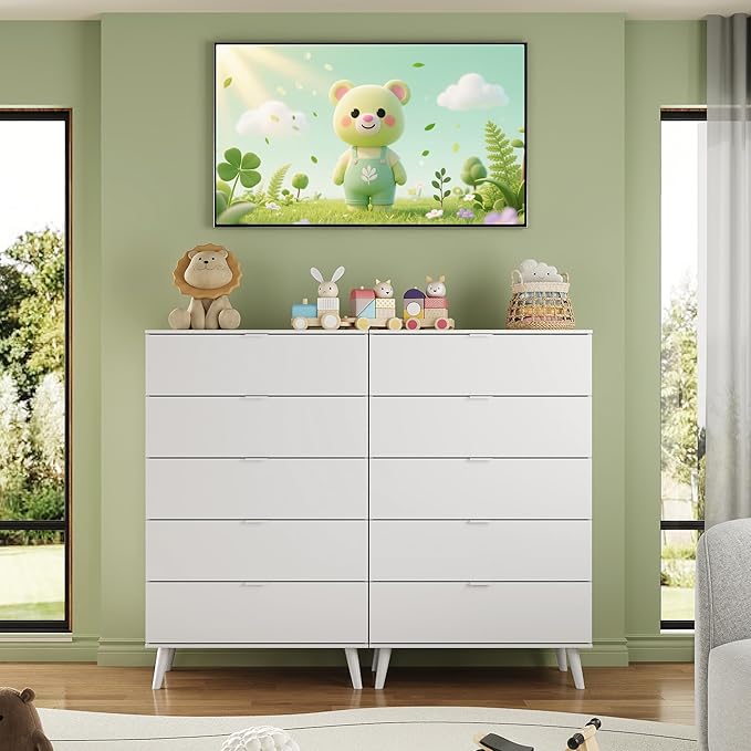 WLIVE 5 Drawer Dresser for Bedroom, Tall Wood Dresser, White Dressers Storage Organizer with Sturdy Metal Handle, Chest of Drawers for Living Room, Hallway, Closet