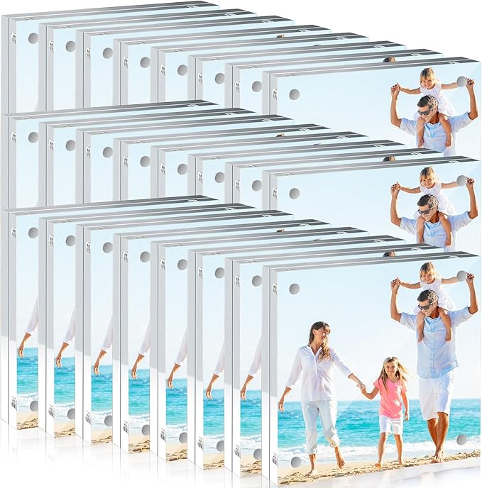 4x4 Acrylic Picture Frames 24 Pack, 20mm Thicker Frameless Clear Picture Frame Freestanding Double-Sided Magnetic Acrylic Frames Desktop Display for Wedding Table Numbers Bedroom Home Office
