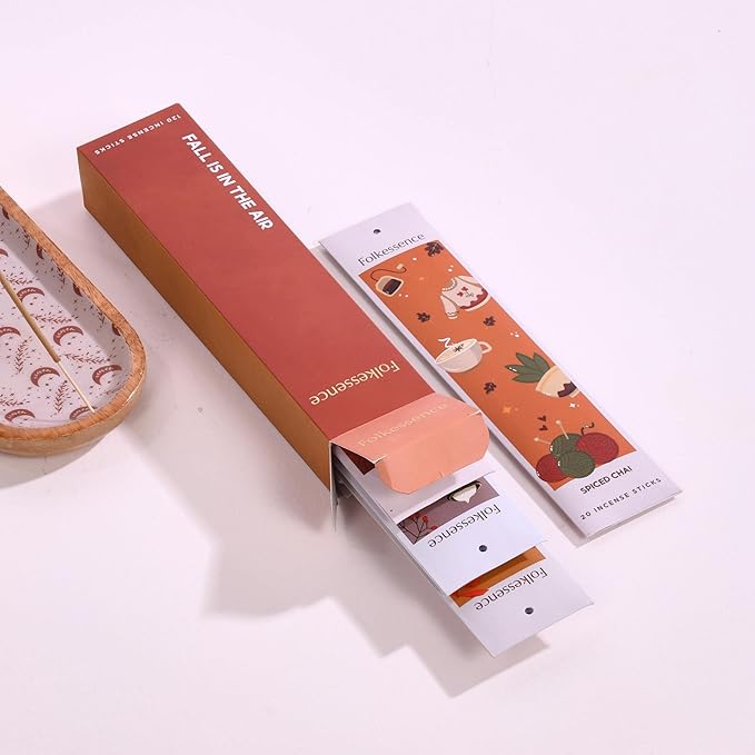 Folkulture Incense Sticks | Set of 6 (120 Fall Incense Sticks) | Non Toxic Fall Scents with 45 Min Burn Time | Pumpkin Spice, Apple Orchard, Caramel, Vanilla | Organic Inscent for Fall Essentials