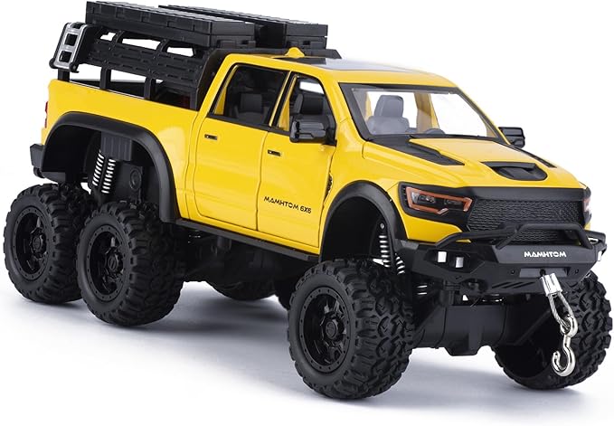 Pickup Truck Toy 1/24 Diecast Trucks Mammoth Model Car Kits,Metal Toy Truck Suitable for Kids and Car Collection,Pull Back Cars with Light and Sound,Trucks for Kids Ages 4-8（Yellow）