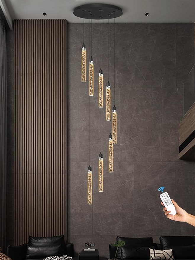 Pendant Light Fixtures LED Black 8-Light Chandelier for Living Room Modern Bubble Crystal Chandelier Entryway Foyer Dimmale 2700K-6000K