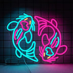 WLHOPE Koi Fish Neon Sign for Wall Decor Koi Carp Neon Light Fish Neon Signs Dimmable Neon Lights Blue Pink Fish LED Light Up Sign for Bedroom Bar Restaurant Office Fishroom Koi Pond