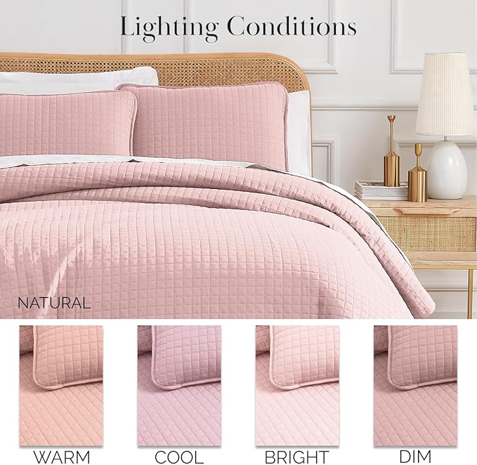 Southshore Fine Living, Inc. Twin XL Comforter Quilt Bedding Set, Dorm Room Bedding Essentials, Stain Resistant, Machine Washable Bedspread, XL/Twin Pink Quilt Bed Spread w/Pillow Sham, Pastel Pink
