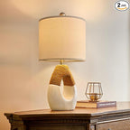 OYEARS 19” Boho Table Lamps Bedroom Living Room,Suitable for Small Space,Farmhouse Rattan Lamp Rustic Egg Design Resin Nightstand Bedside Lamps for Bedroom Living Room Office Study Rest Decor