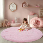Round Fluffy Pink Rug 5x5ft: Ultra Soft Furry Girls Bedroom Carpet- Plush Rug for Girls & Kids, Fuzzy Bedside Carpet for Baby (5ft, Pink)
