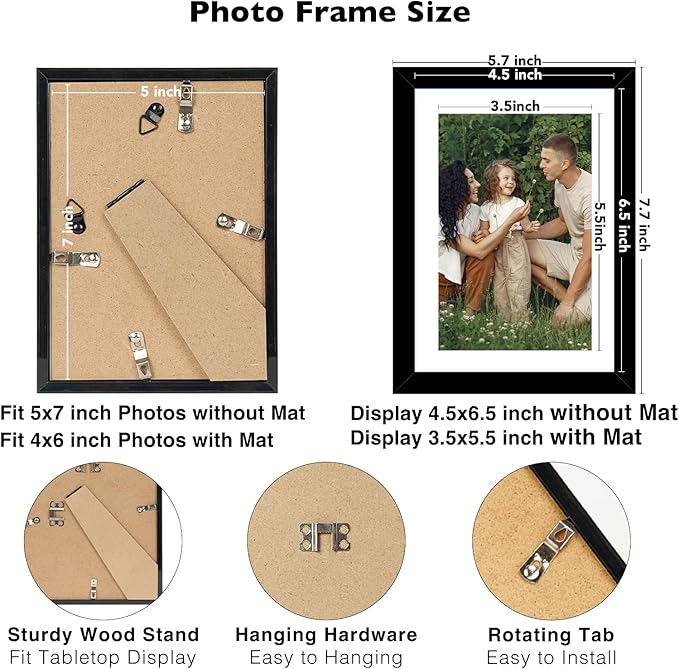 12 Packs 5x7 Picture Frames Bulk, Display 4x6 with Mat or 5x7 Without Mat, Black Gallery Frame Set, 5 by 7 Frames Bulk Set of 12, Collage Wall Decor Photo Frame Set for Wall and Tabletop, Black