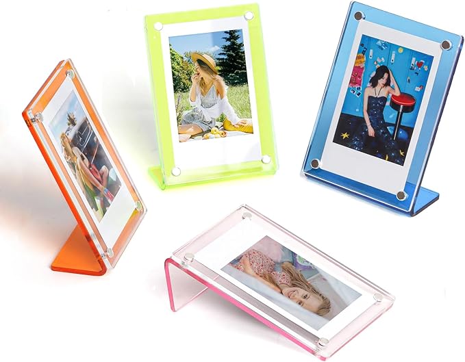 Acrylic Magnetic Picture Frames for Instax Polaroid,Table Top Mini 2x3 Wallet Size Photo Frame for Desk Decor (colorful 8 pack)