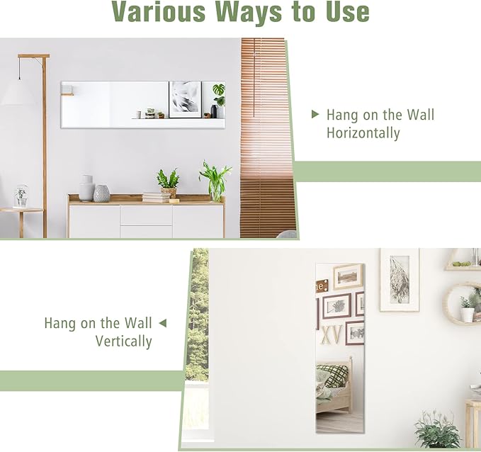 GOFLAME Frameless Wall Mirror, Full Length Rectangle Mirror with Beveled Edge, Wall Mounted Dressing Mirror for Living Room, Bedroom, Vanity Room, Silver