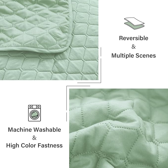 Exclusivo Mezcla Reversible Twin Quilt Bedding Set with Pillow Sham, Lightweight Quilts Twin Size, Soft Bedspreads Bed Coverlets for All Seasons - (Light Green, 68"x88")