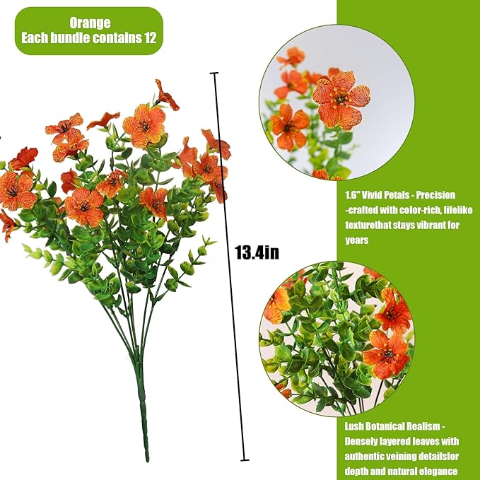 alyptus Artificial Mums for Outdoors – 12 Bundles UV Resistant Fall Flowers, Faux Outdoor Flowers & Fake Mums for Porch Decor, Planters, Thanksgiving, Halloween & Fall Decorations