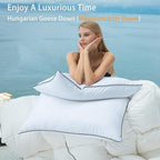 Luxury Hungarian White Goose Down Pillows Standard Size (Pack of 2) - 750 Fill Power - 500 Thread Count 100% Cotton Shell - Soft and Support Down Bed Pillow for Sleeping - Standard (20 x 26”)