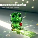 Crystal Frog Figurine with Red Rose - Art Glass Animals Desk Decor & Home Office Ornament, Handmade Glass Collectible Gifts