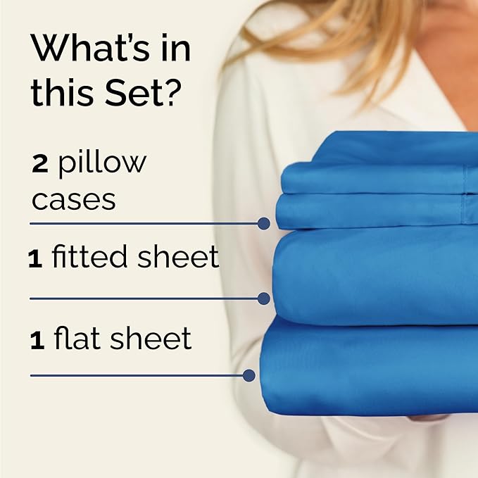 Twin Sheets Set 4 Piece - Includes 2 Pillowcases - Bed Sheets Twin Size - Soft Hotel Luxury Bedding - Cooling, Comfy, Cozy & Breathable - 1 Flat & 1 Fitted & 2 Pillowcases w/ Deep Pockets - Denim Blue