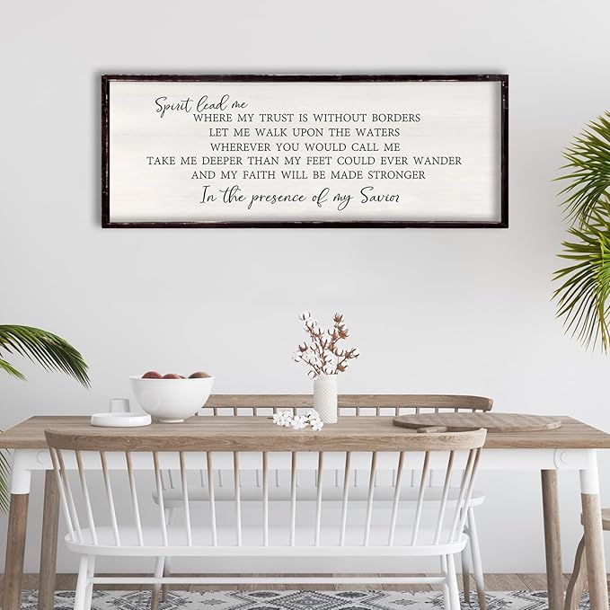 Spirit Lead Me Wall Decor 32"x12" Christian Scripture Worship Song Religious Bible Verse Wooden Framed for Bedroom Office Large Wall Art Hanging Sign (Black)
