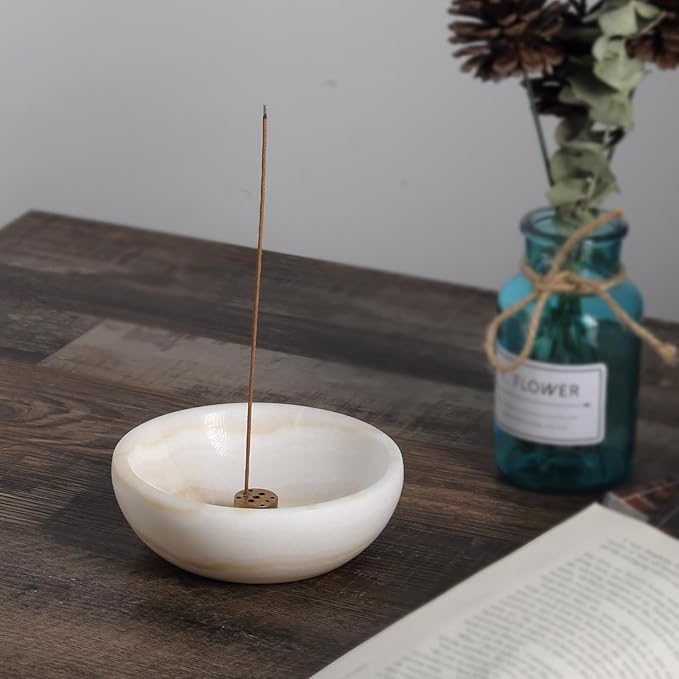 Koville Turkish Natural Marble Incense Holder, Incense Holders for Sticks, Sturdy Incense Burner Ash Catcher, Ideal for Meditation, Relaxing, Easy to Clean