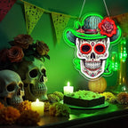 Day of the Dead Neon Sign - Mexican Sugar Skull LED Neon Light for Home & Bar Decor,UV Printed Art with Flexible LED Strip,Halloween & Día de Muertos Party Decoration（green)