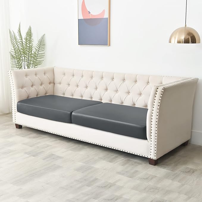 Yates Home PU Leather Couch Sofa Cushion Slipcover Water-Proof Elastic Chair RV Seat Covers Loveseat Sofa Furniture Protector Slip Cover for Settee Seater Replacement Living Room（2 Pieces, Gray）
