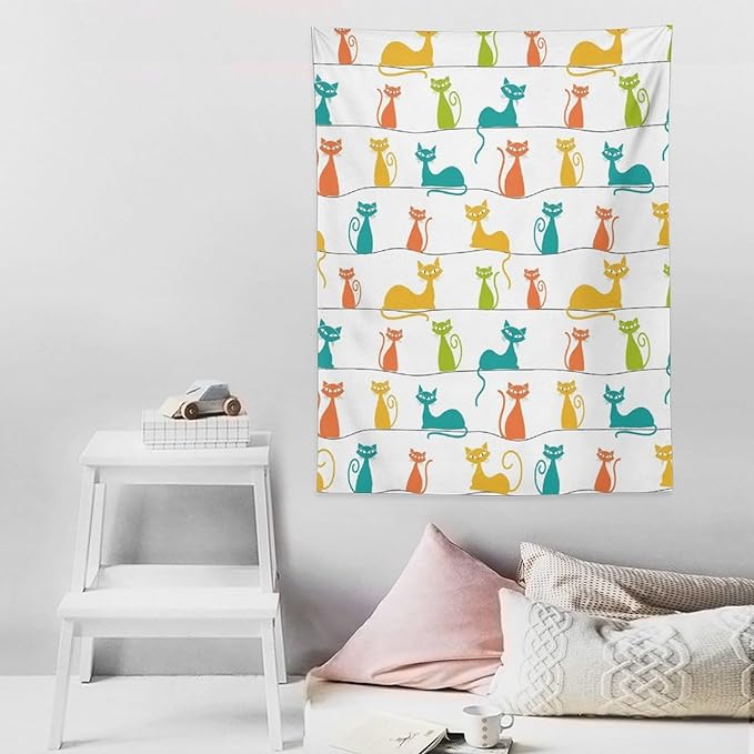 ICMOLYYENLO Boho Medieval Cat Tapestry, Abstract Atomic Starburst Geometric Aesthetic Art Wall Hanging For Bedroom Living Room Dormitory 50x60 Inches