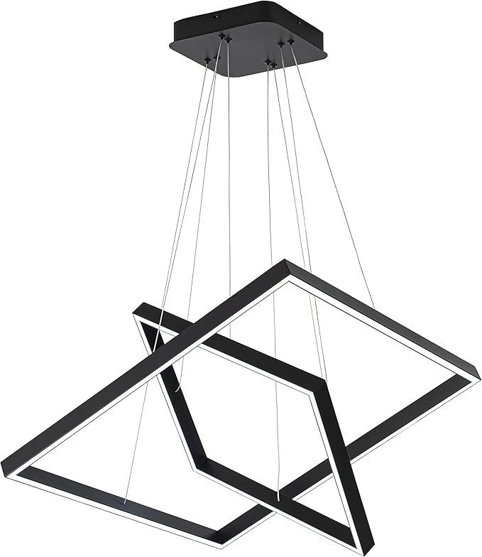 Modern Square LED Chandelier Lighting, Square LED Pendant Ceiling Light Fixture, Dimmable Contemporary Chandelier for Living Dining Room, Bedroom