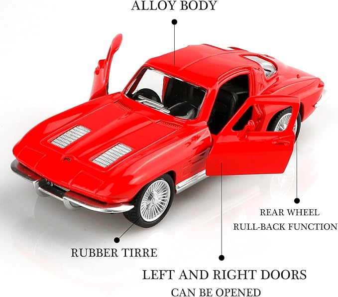 1/36 Scale 1963 Chevy Corvette Diecast Cars Models,Pull Back Vehicles Toy Cars,Cars Gifts for Boys Girls