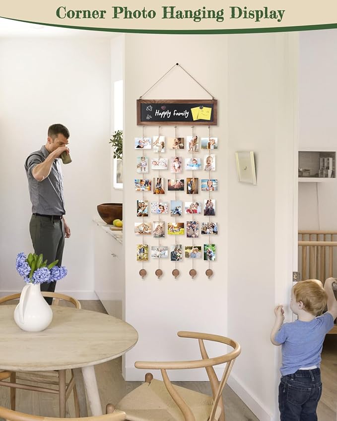 Bikoney 2-Pack Picture Frames Collage Wall Decor Photo Display Photo Board Wood Rustic Frames for Wall Decor and Party with 2 Blackboard and 60 Clips Carbonized Black