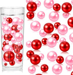 200PCS Red Pink Faux Pearls Beads for Centerpiece Vases, Vase Filler Faux Pearls, No Holes Filler Beads for Party Anniversary Birthday Wedding Table Decor, 10/14/20/30mm