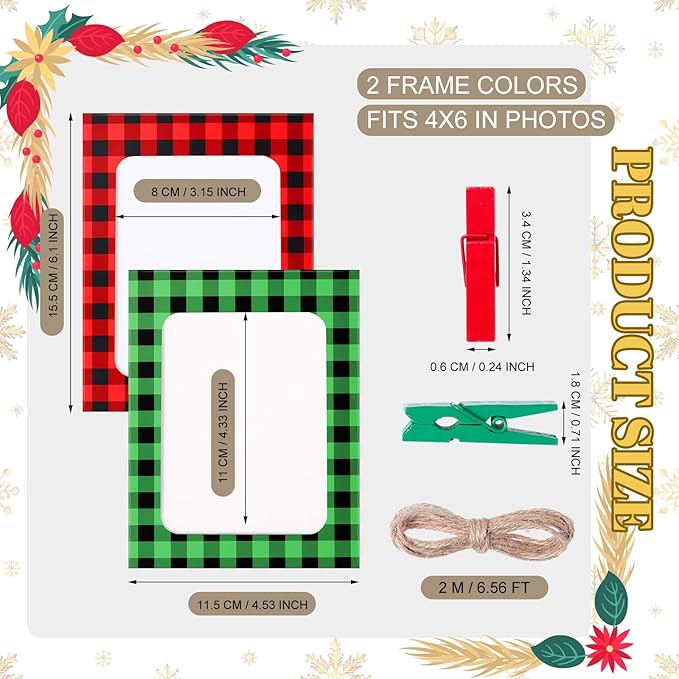Janlaugh 100 Pcs Christmas Paper Photo Frames 4x6 Red and Green Paper Picture Frame with 100 Clip 10 String Kit DIY Hanging Cardboard Photo Holder Christmas Wall Decor Wedding Home