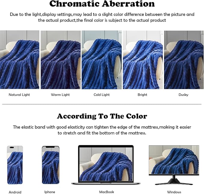 NEWCOSPLAY Faux Fur Throw Blanket Dark Navy Bubble Blanket Thick Warm Soft for Couch Sofa Bed 550GSM (Dark Navy, Throw(50"x60"))