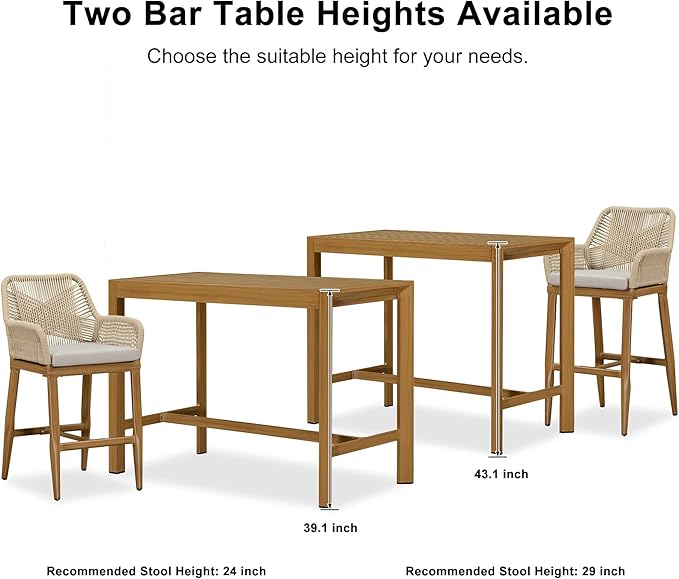 PURPLE LEAF 39.1'' Rectangle Outdoor Patio Counter Height Dining Table, Durable Aluminum Bar Height Pub Table for Counter Bar Stool, Water-Proof Tall Dining Table with Sturdy Legs, Teak