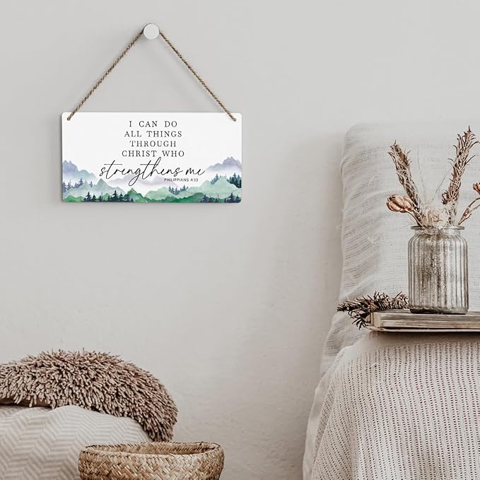 SENJIAN Christian Decor Bible Verse Wall Decor, I Can Do All Things Through Christ, Modern Farmhouse Sign Scripture Printed Wood Sign Wall Art Religious Decoration for Home Office Bathroom Bedroom