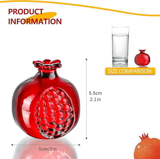 Red Crystal Pomegranate Figurine Glass Pomegranate Artificial Fruit Paperweight for Home Office Tabletop Decor