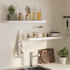Floating Shelves for Wall, 36" W x 8" D x 1.5" H, Wooden Wall Mounted Display Shelves with Invisible Brackets for Living Room, Bedroom, Bathroom, Kitchen Decor and Storage, Set of 2, White